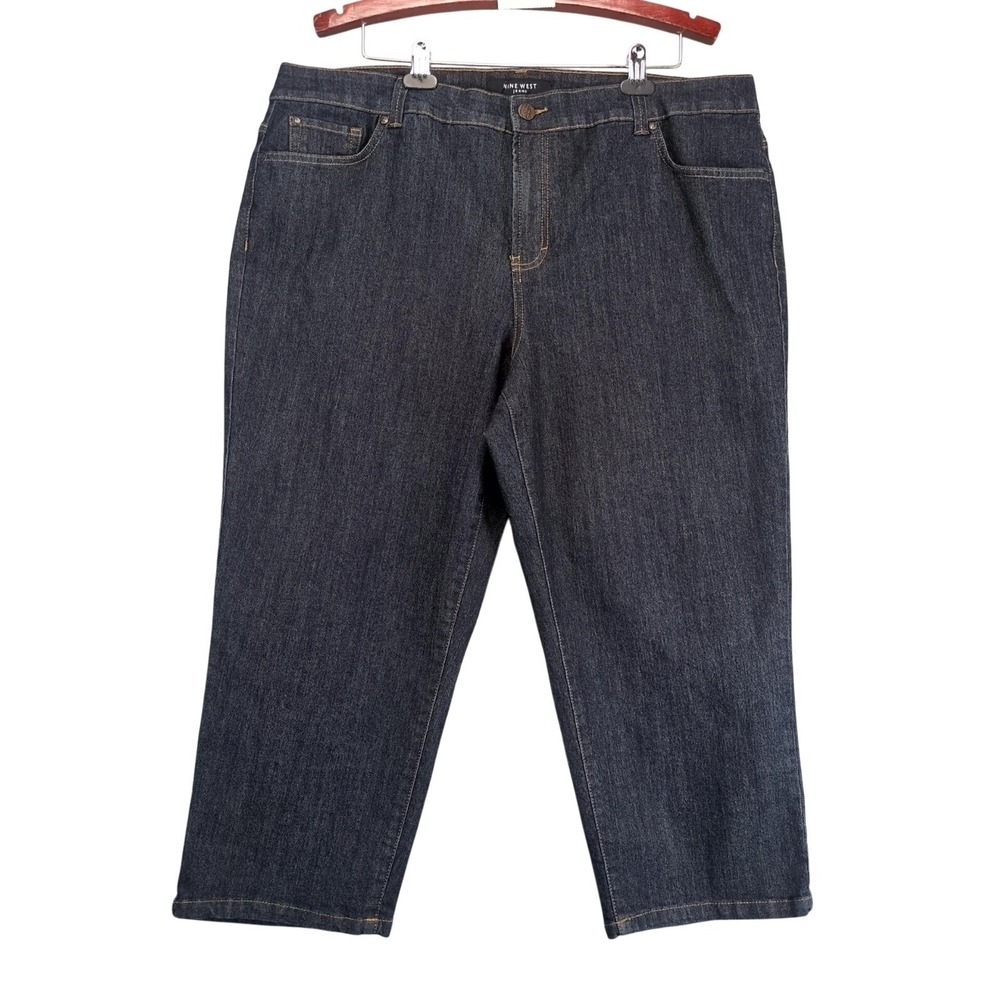 Nine West‎ Santa Monica Capri Jeans Womens 22W Stretch Embroidered Dark 40x23"